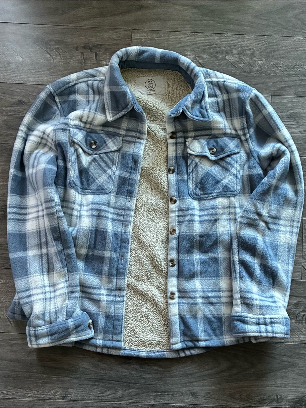 Blue plaid wool coat